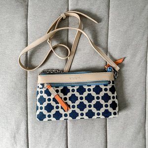 Spartina 449 Leather & linen Bag Crossbody Tan Navy